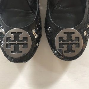 Tory Burch Black Reva Sequin Flats